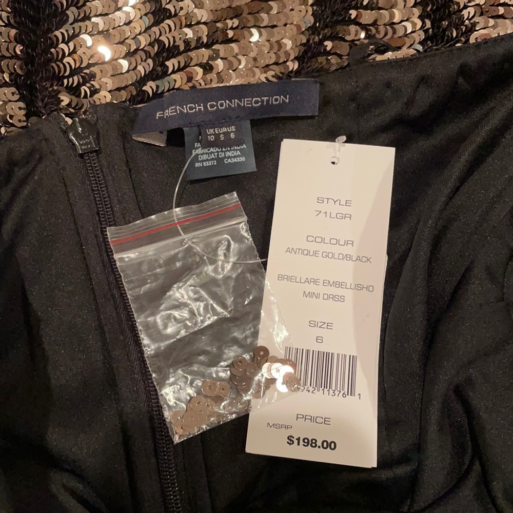 French Connection metallic antique gold blck embellished sequin ruffle NWT HP 6 - Picture 12 of 17